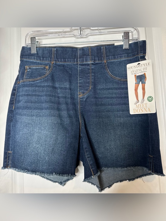 SoundStyle Pants - Soundstyle Meet Donna Dark Denim Women’s Shorts frayed hem MD stretch cotton
